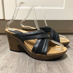 Dansko Sandals Slip On Wedges Women's Size EU 36 Black Leather Shoes Comfort